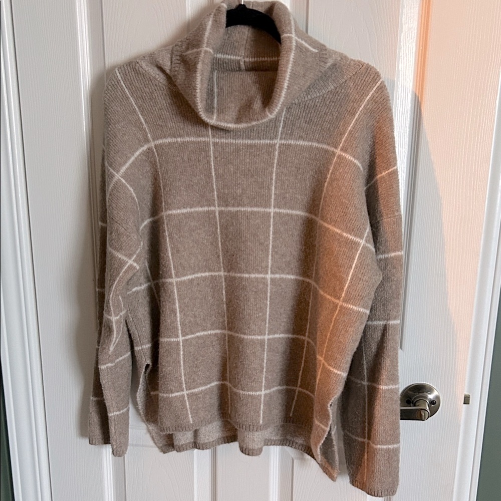 Madewell Brown Plaid Turtleneck Sweater